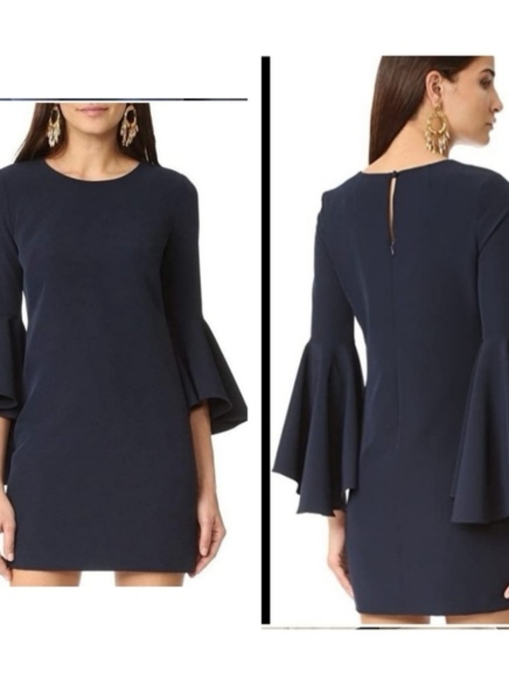 MILLY Scoop Nicole Flared Ruffle Sleeve Crepe Shift Dress